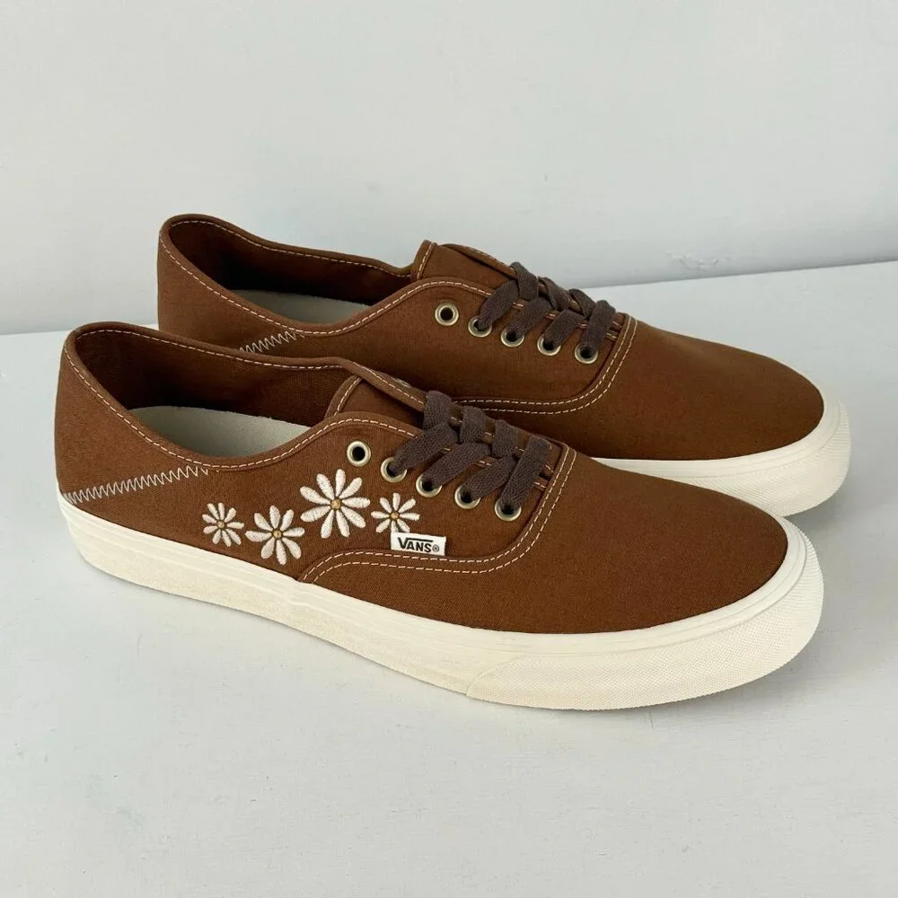 Men's 13 - Vans Authentic VR3 SF Brown Painted Floral Skate Shoes